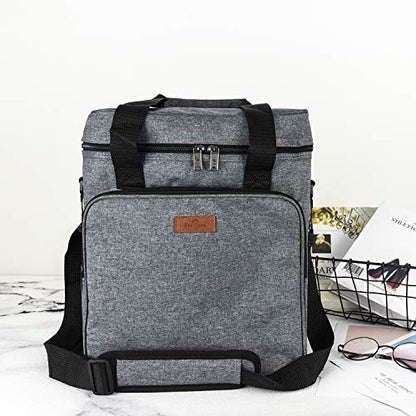 Freshore® Insulated Wine Carrier 6 Bottle Bag Tote Removable Padded Divider Cooler - Portable Travel Carrying Canvas Case Adjustable Shoulder Strap - (Space Grey)