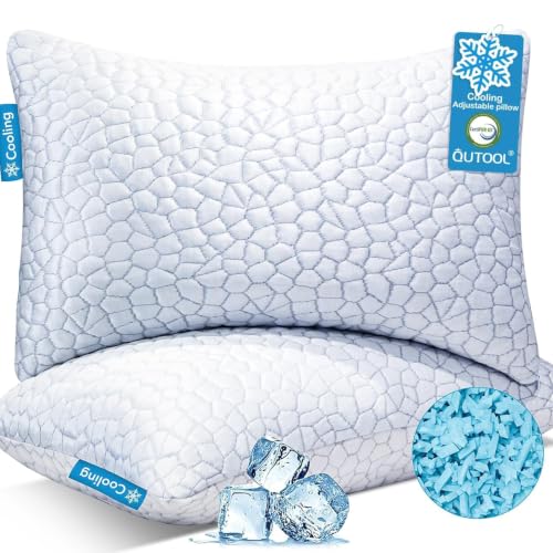 QUTOOL Cooling Pillow for Sleeping, CertiPUR-US Shredded Memory Foam King Pillows Set of 2, Cool Pillow for Hot Sleepers Adjustable Firm Pillow for Side, Back, Stomach Sleepers Soft Yet Support, White - color: White-cooling Basic, size: King(Pack of 2)