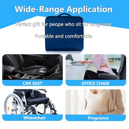 YOUFI Extra Thick Large Seat Cushion -19 X 17.5 X 4 Inch Gel Memory Foam Cushion with Carry Handle Non Slip Bottom - Pain Relief Coccyx Cushion for Wheelchair Office Chair (Blue (1PACK)) - color: Blue