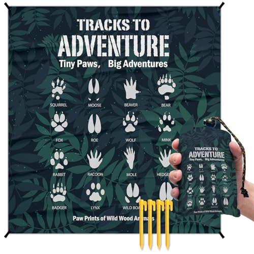 Camping Paws Tracks Pocket Picnic Blankets, Camp Mini Beach Camping Blanket Waterproof, Rustic Green Leaf RV Outdoor Picnic Blanket Mat Gifts for Camper Campsite Travel Hiking 55x60in - color: Paws