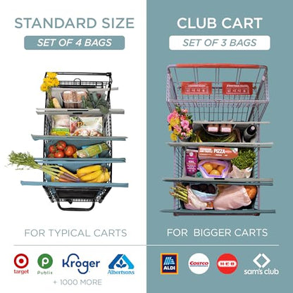 Lotus Earth Tone Trolley Reusable Shopping Bags (4-Pack) – Detachable & Reusable Grocery Bags Foldable with Insulated Grocery Bag & Egg/Wine Holder – Washable Shopping Tote to Save Time & Easy Storage