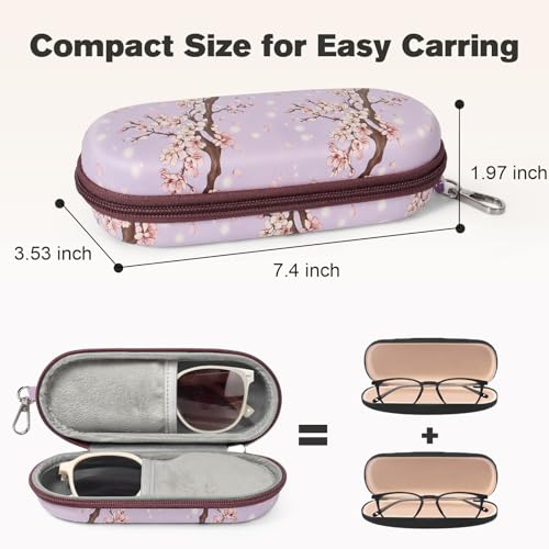 Double Eyeglasses Case, Dual Glasses Sunglasses Organizer with Zipper Closure, Eyewear Storage Box for Men Women Travel - color: Snow Cherry Blossom