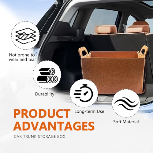 Felt Car Trunk Organizer, Foldable Vehicle Storage Box, Large Capacity Multi-Purpose Automotive Interior Accessories for Cars, SUV, Sedan, Truck (Brown) - color: brown