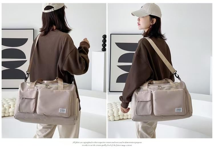 New men's and women's splash proof sports hand travel fitness shopping weekend camping overnight bags. (beige) - color: beige