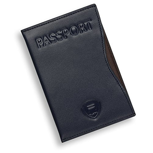 Alban RFID Passport Holder Women Men RFID Blocking Travel Passport Wallet Case Genuine Leather Passport Cover porta pasaporte - color: Navy Blue