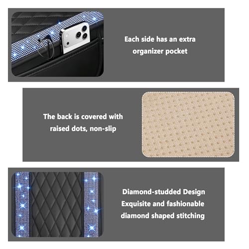 Stacool Upgraded Car Center Console Cover with Rhinestones,Microfiber Leather Car Armrest Cover Cushion with 2 Storage Bags,Universal Cars Armrest Storage Box as Cars Interior Accessories - color: Upgraded Diamond - Bling Blue