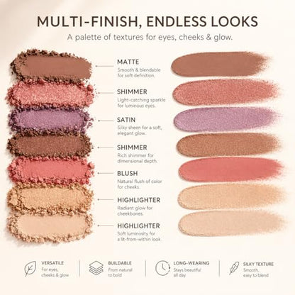 Multifunctional Makeup Palette - 6 Eyeshadows + 3 Face Powders, Neutral Shades, Cruelty-Free, Inspired by Premium Tuscan Palettes (White)
