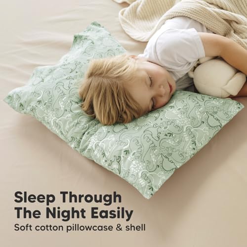 KeaBabies Organic Toddler Pillow with Pillowcase, Jumbo 14X20 - Soft Cotton Toddler Pillows for Sleeping - Machine Washable - Perfect for Travel, Toddler Bed Set (DinoDood) - color: Dinodood