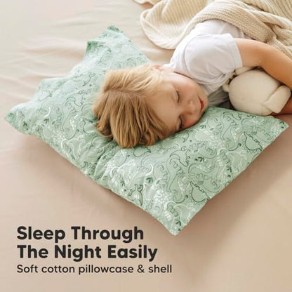 KeaBabies Organic Toddler Pillow with Pillowcase, Jumbo 14X20 - Soft Cotton Toddler Pillows for Sleeping - Machine Washable - Perfect for Travel, Toddler Bed Set (DinoDood) - color: Dinodood