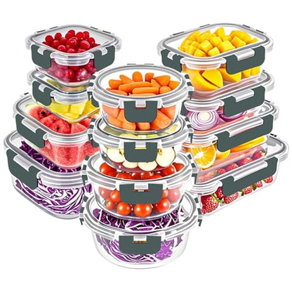 VERONES 12 Packs Glass Food Storage Containers Set, Airtight Glass Lunch Containers, Glass Meal Prep Containers with Lids,Exclusive of BPA, for Microwave, Oven, Freezer & Dishwasher Friendly,Grey - color: Grey