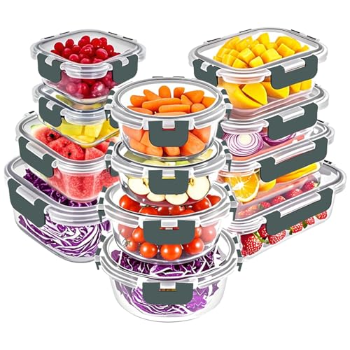 VERONES 12 Packs Glass Food Storage Containers Set, Airtight Glass Lunch Containers, Glass Meal Prep Containers with Lids,Exclusive of BPA, for Microwave, Oven, Freezer & Dishwasher Friendly,Grey - color: Grey