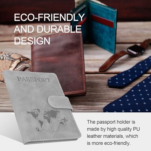 Passport Holders, RFID Blocking Credit Card Holder, PU Leather Vaccine Card Holders for Travel with Magnetic Buckle, Travel Must Haves Cruise Ship Essentials for Men, Women (Grey) - color: Grey