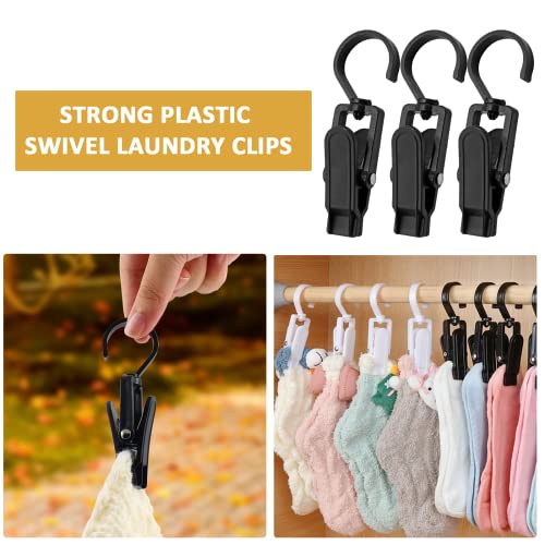 BokWin 10PCS Super Strong Plastic Swivel Hanging Hooks Home Travel Swivel Hanging Laundry Hooks Clip, Windproof Clip, 4.13inch, Black - size: black,10pcs