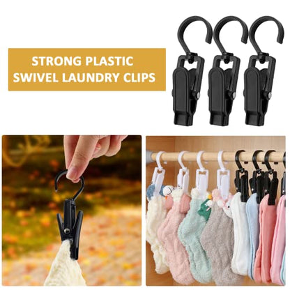 BokWin 10PCS Super Strong Plastic Swivel Hanging Hooks Home Travel Swivel Hanging Laundry Hooks Clip, Windproof Clip, 4.13inch, Black - size: black,10pcs