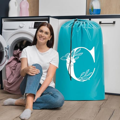 Sylfairy 2 Pack Extra Large Travel Laundry Bag, Dirty Clothes Organizer with Drawstring,Heavy Duty Travel Laundry Bags - color: Letter C