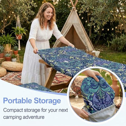 Picnic Table Cover with Bench Covers Camping Essentials Waterproof Windproof Camping Tablecloth with Drawstring Bag, Fitted Rectangle Tables and Seats, 72in, Deep Blue Green - color: Deep Blue Green, size: 72in