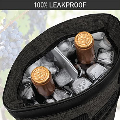 opux Two Bottle Wine Bag Carrier Tote, Insulated Leakproof 2 Bottle Wine Cooler Bag for Travel BYOB Picnic, Portable Wine Case, Gift for Men Women Wine Lover Birthday Party Christmas, Charcoal Gray - color: Charcoal Gray