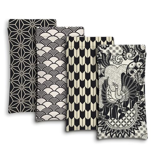 Eyeglasses Sunglasses Case PU Soft Squeeze Top Glasses Pouch for Women Men,Floral Pattern Portable Anti Scratch - color: Black and White Japanese Pattern