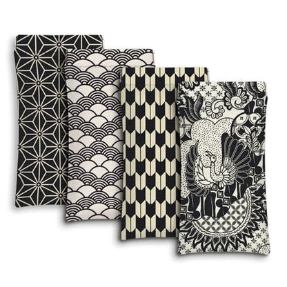 Eyeglasses Sunglasses Case PU Soft Squeeze Top Glasses Pouch for Women Men,Floral Pattern Portable Anti Scratch - color: Black and White Japanese Pattern