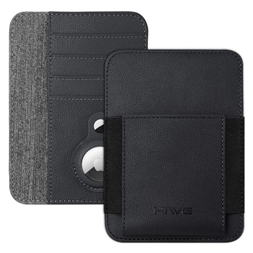 Passport Holder with AirTag Slot, RFID Leather Minimalist for Travel, Fit 4 Cards & 2 Passport - color: Black, style: With Airtag Holder