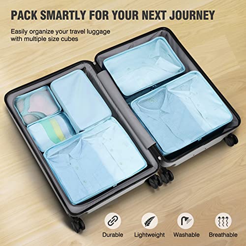 Mossio 6 Set Packing Cubes with Shoe Bag - Lightweight Travel Luggage Suitcase Organizers - color: Sky Blue