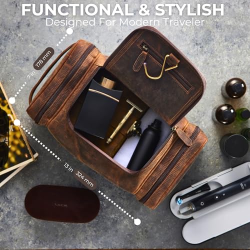 NomadCraftsCo. Extra Large Leather Toiletry Bag for Men - Premium Leather Men's Toiletry Bag for Travel, Dopp Kit, Pouch, Large Travel Organizer - size: Extra Large