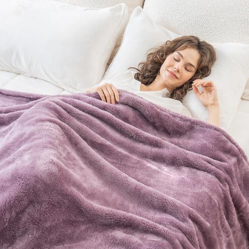 Berkshire Blanket Classic Extra-Fluffy™ Plush Blanket Queen Size, Soft Fuzzy Fluffy Long Hair Blanket for Couch Sofa Bed, Plum Smoke, 90x90 Inches - color: Plum Smoke, size: Full/Queen