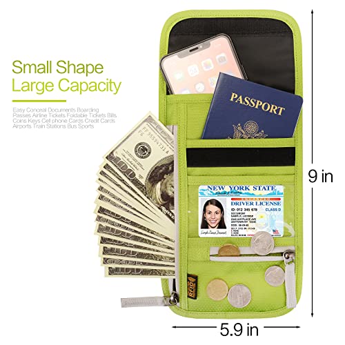Neck Wallet Lightweight RFID Blocking Waterproof Travel Pouch Passport Wallets for Women Men - color: A-Green