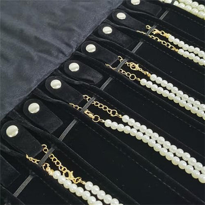 Portable Jewelry Roll Untangled Secure Necklace Travel Storage Bag Displays Holder 16 Chain (Black Diamond) - color: Black Diamond