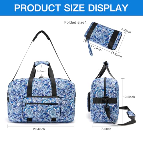 F.FETIVIN Weekender Bag Carry On Travel Duffle Bag Medium Overnight Bag for Women (Blue Paisley) - color: 11-Blue Paisley