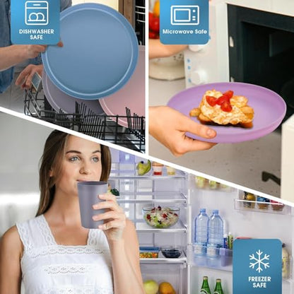 40 Piece Plastic Dinnerware Set for 8 with Cutlery, Unbreakable Plates and Bowls Set, Dishwasher & Microwave Safe Reusable Dish Set for Camping, RV, Outdoor Kitchen, Apartment Dining,Pastel Multicolo - color: Pastel