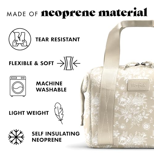 Fit & Fresh Remi Lunch Bag for Women Work – Neoprene Lunch Tote with Containers & Ice Pack, Reusable Meal Prep Lunch Box, Large Capacity, Machine Washable, Tan Toile - color: Tan Floral