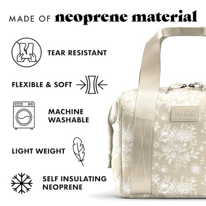 Fit & Fresh Remi Lunch Bag for Women Work – Neoprene Lunch Tote with Containers & Ice Pack, Reusable Meal Prep Lunch Box, Large Capacity, Machine Washable, Tan Toile - color: Tan Floral