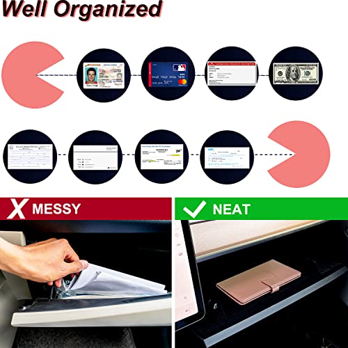 RSAquar Car Registration and Insurance Holder, Leather Car Glove Box Organizer, Cool Car Accessories for ID, Driver's License Cards & Essential Document, Men&Women, Rose Gold - color: Rose Gold
