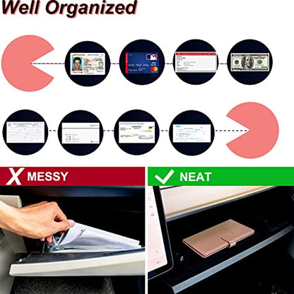 RSAquar Car Registration and Insurance Holder, Leather Car Glove Box Organizer, Cool Car Accessories for ID, Driver's License Cards & Essential Document, Men&Women, Rose Gold - color: Rose Gold