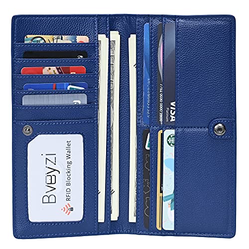 Bveyzi Ultra Slim Thin Leather RFID Blocking Credit Card Holder Bifold Clutch Wallets for Women - color: Navy Blue