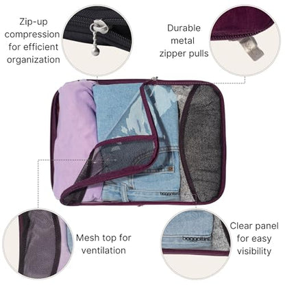 Baggallini Compression Cube 3-piece set - Lightweight Compression Packing Cubes for Travel - color: Mulberry