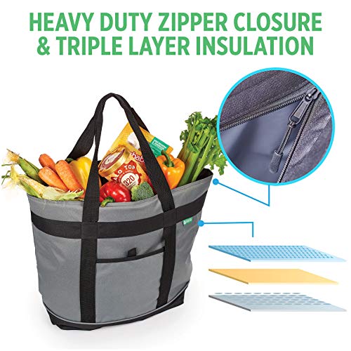 Jumbo Insulated Cooler Bag (Gray) with HD Thermal Insulation - Premium, Collapsible Soft Cooler Makes a Perfect Insulated Grocery Bag, Food Delivery Bag, Travel Insulated Bag, or Beach Cooler Bags - color: Gray