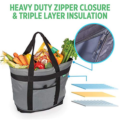 Jumbo Insulated Cooler Bag (Gray) with HD Thermal Insulation - Premium, Collapsible Soft Cooler Makes a Perfect Insulated Grocery Bag, Food Delivery Bag, Travel Insulated Bag, or Beach Cooler Bags - color: Gray