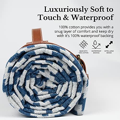 Komorebi Extra Large Picnic Blanket - 78” x 59” - Waterproof Outdoor Blanket, Foldable & Portable Sandproof Beach Blanket - Blue Travel Mat with Soft Cotton & Carry Handle - color: Blue