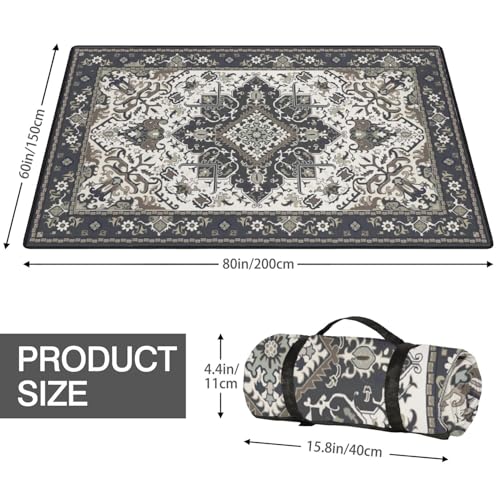 Supfitness Extra Large Picnic Blankets Waterproof Foldable (60"x 80") Beach Blanket Waterproof Sandproof,3-Layer Thicking Mat Outdoor Packable Camping Blanket - color: Boho-dark Grey, size: 60x80in