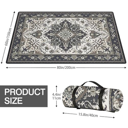 Supfitness Extra Large Picnic Blankets Waterproof Foldable (60"x 80") Beach Blanket Waterproof Sandproof,3-Layer Thicking Mat Outdoor Packable Camping Blanket - color: Boho-dark Grey, size: 60x80in