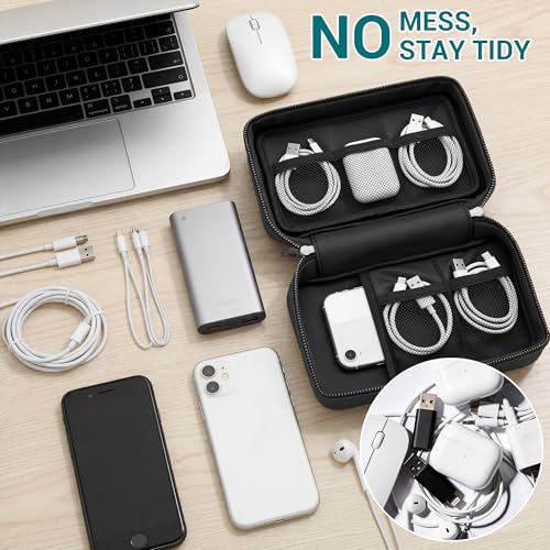 Fireproof Electronics Organizer Travel Case, Water Resistant Tech Accessories Pouch, Explosion-proof Cord Storage Bag with Fireproof Zipper for Phone, Power Bank, Cables, USB, Black