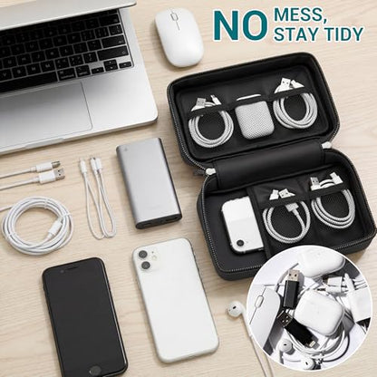 Fireproof Electronics Organizer Travel Case, Water Resistant Tech Accessories Pouch, Explosion-proof Cord Storage Bag with Fireproof Zipper for Phone, Power Bank, Cables, USB, Black