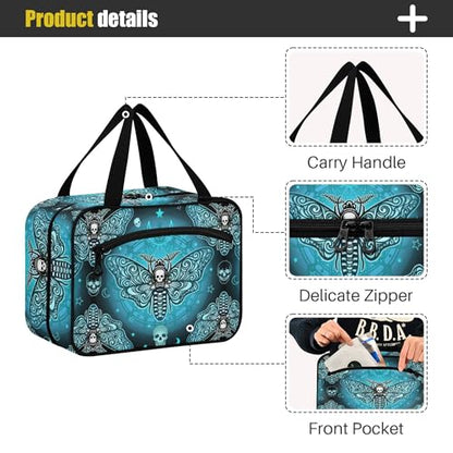 MNSRUU Hanging Toiletry Bags for Women Travel, Gothic Butterfly Skull Blue Toiletry Organizer Portable Travel Toiletry Bags Clear Wash Bags Makeup Bag Cosmetic Bag - color: Skulls 088