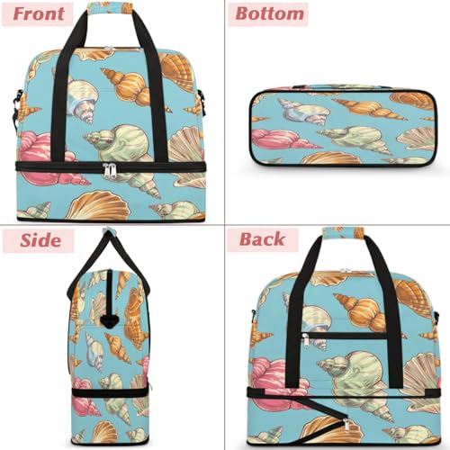 Travel Duffel Bag Conch Print Weekender Bag with Shoe Compartment Foldable Overnight Bags for Travel Sports Lightweight Gym Bags for Men Women - color: Conch Print