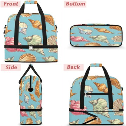 Travel Duffel Bag Conch Print Weekender Bag with Shoe Compartment Foldable Overnight Bags for Travel Sports Lightweight Gym Bags for Men Women - color: Conch Print