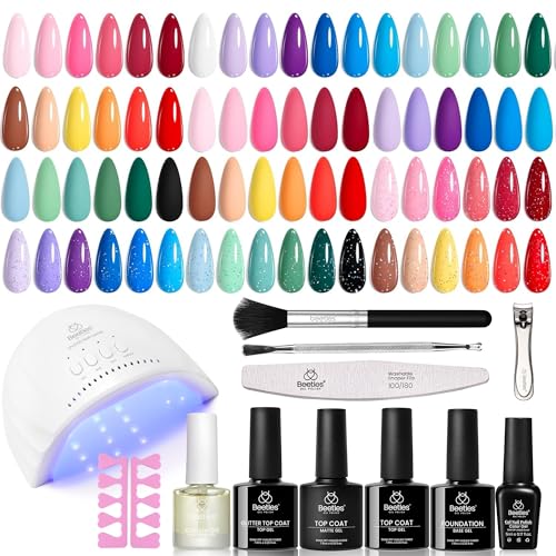 Beetles 37Pcs Gel Nail Polish Kit with Uv Light -25 Colors Gel Polish Set Pink Red Blue Purple Pastel Energetic Moves Manicure Kits for Beginners Nails Salon Manicure Tools Gifts for Women Girls - color: Spring Energetic Movie