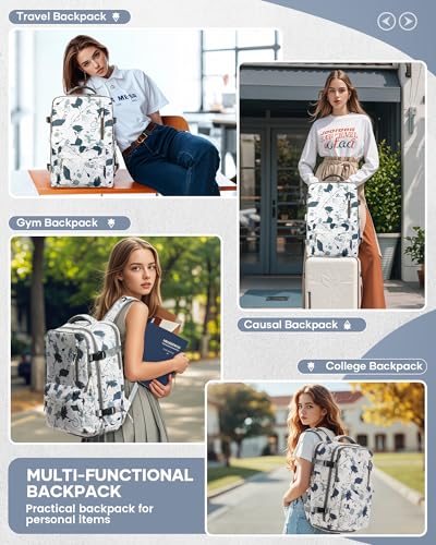 WONHOX Vacuum Seal Backpack for Travel with Air Pump Vacpack Carry on Flight Approved Compression Daypack Laptop Space Saver Bags Storage with Vacuum System 18x14x8 inches Travel Bag Women LeafWhite - color: A10-white
