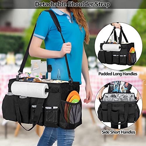 HODRANT Large Grill Utensil Caddy with Paper Towel Holder, Outdoor Picnic Bag Organizer for BBQ Supplies Tool, Tailgating Accessory Basket Camping Gear Must Haves for Cook Essentials, Black, Bag Only